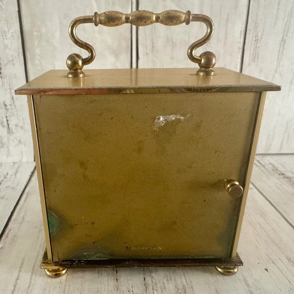 Bulova B2614 Gold Tone Quartz Carriage Clock Germany Vintage Mantel Desk WORKS